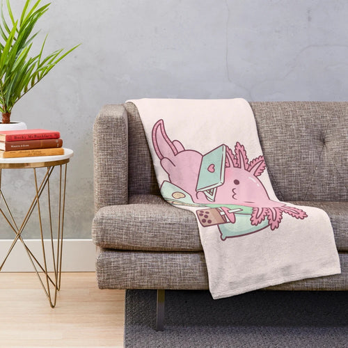 Cute axolotl plush blanket with bubble tea inspired design