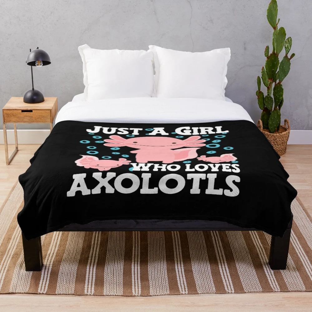 Cozy axolotl plush blanket featuring a cute and kawaii design