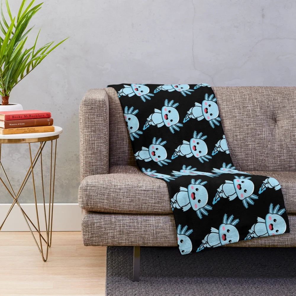 Soft and cozy axolotl plush blanket with kawaii design