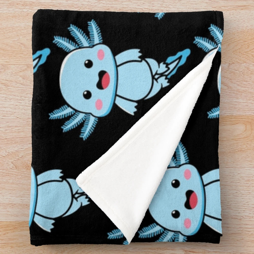Soft and cozy axolotl plush blanket with kawaii design