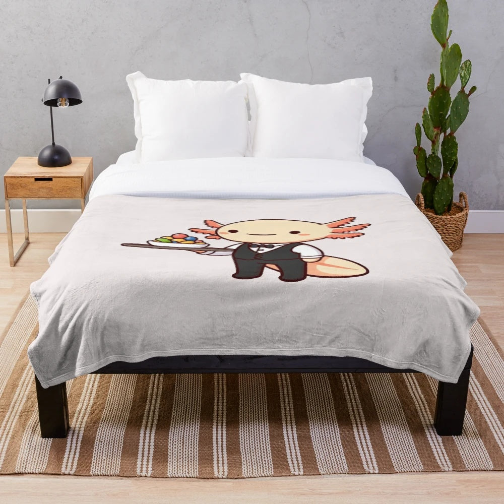 Axolotl plush blanket with waiter uniform design
