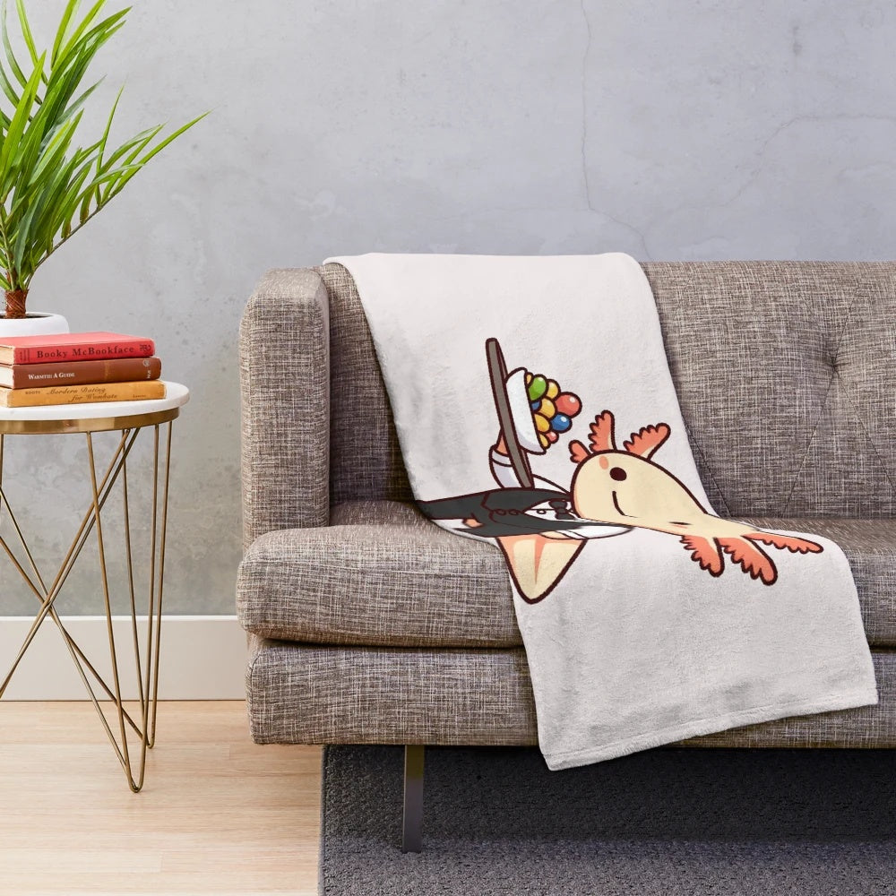 Axolotl plush blanket with waiter uniform design