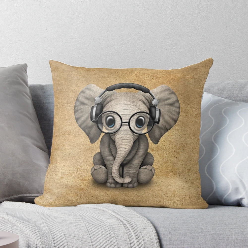 Cute illustration of a baby elephant wearing headphones and glasses, perfect for music lovers