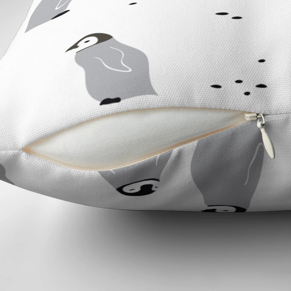 Soft, plush pillow featuring a cute, minimalist design of a baby emperor penguin chick
