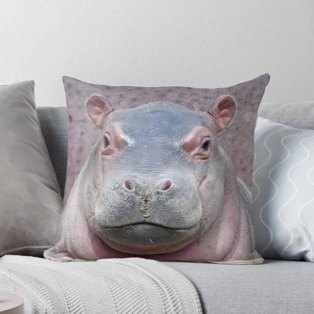Soft, plush pillow featuring an image of baby hippo Fritz from the Cincinnati Zoo