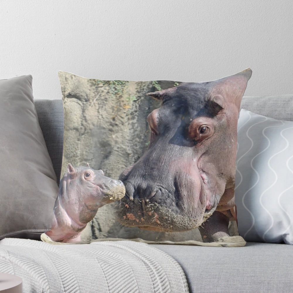 Soft, plush pillow featuring baby hippos Fritz and Tucker from the Cincinnati Zoo