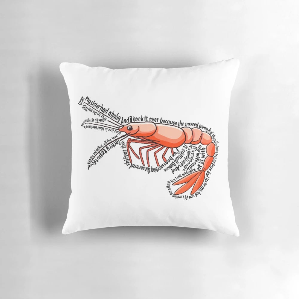 Soft, cuddly pillow in the shape of a baby shrimp, great for home decor or as a unique gift.