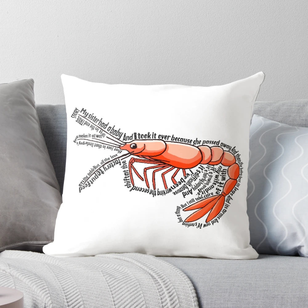 Soft, cuddly pillow in the shape of a baby shrimp, great for home decor or as a unique gift.