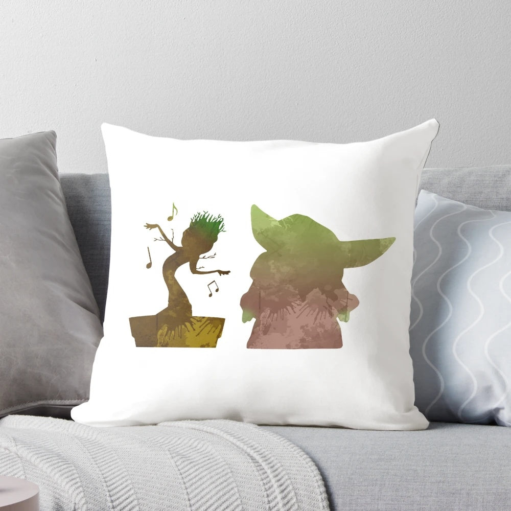 Soft, plush pillow featuring a silhouette of a cute baby, inspired by characters from Star Wars and Marvel
