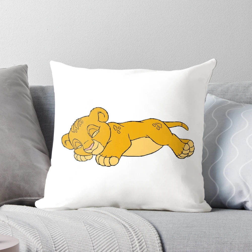 Soft, plush pillow featuring a sleeping cartoon version of the beloved character Simba from The Lion King.