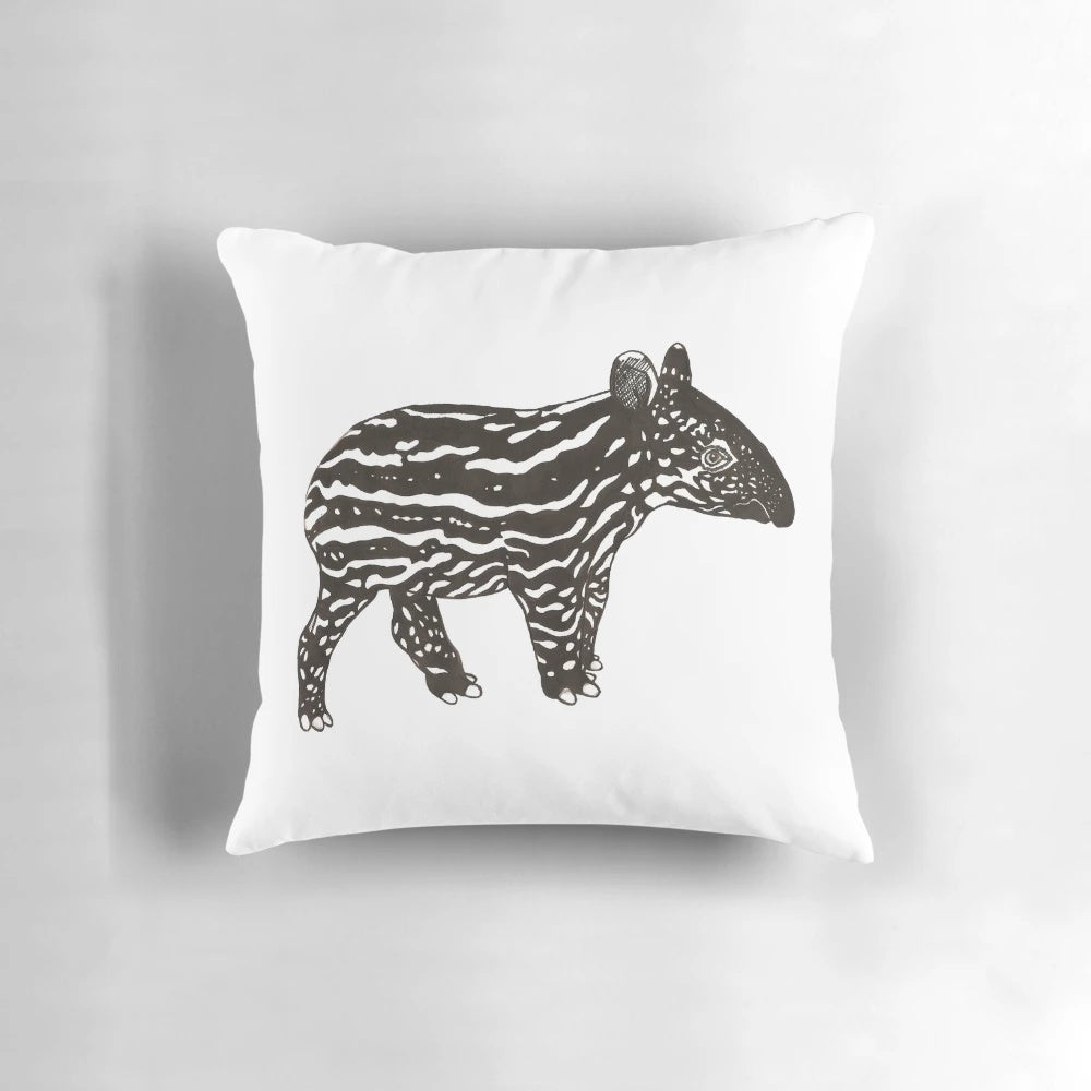 Soft and cuddly black and white baby tapir plush pillow for nursery and home decor