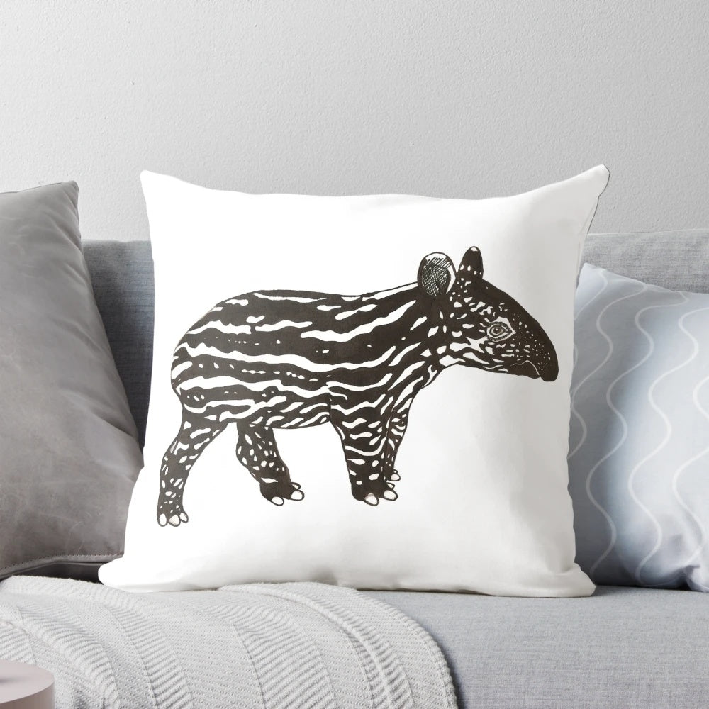 Soft and cuddly black and white baby tapir plush pillow for nursery and home decor
