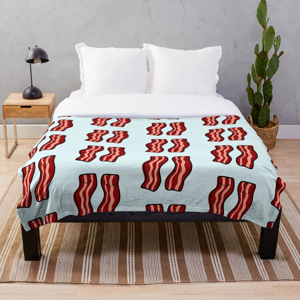 Cute bacon-shaped plush blanket for a cozy, breakfast-themed decor