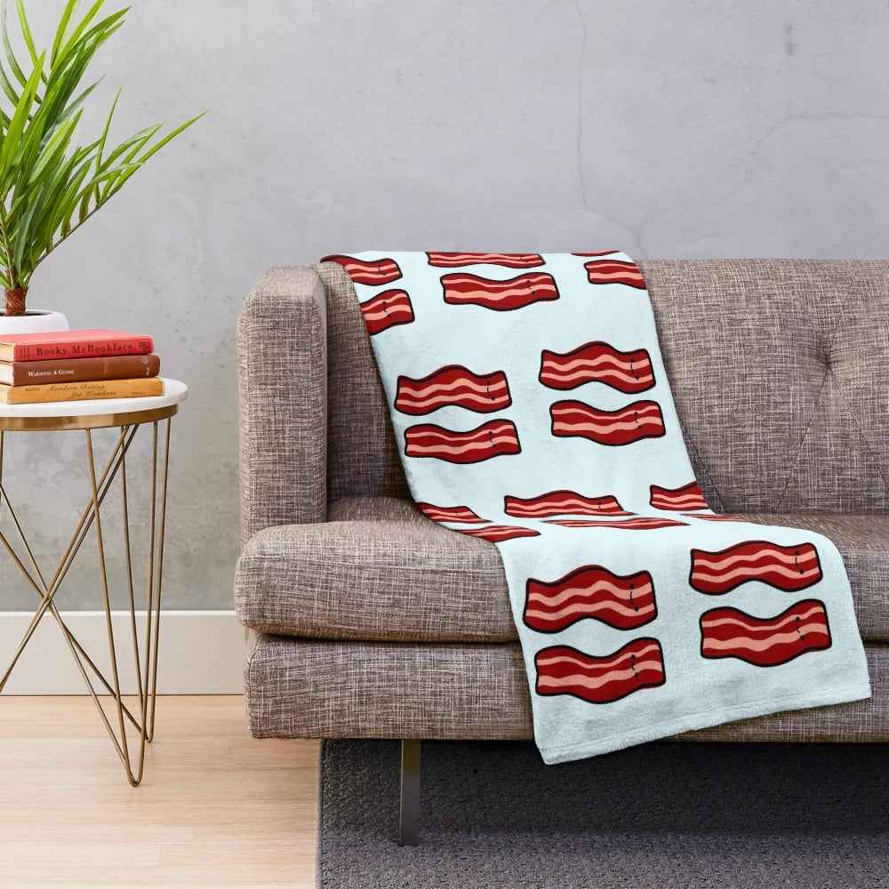 Cute bacon-shaped plush blanket for a cozy, breakfast-themed decor