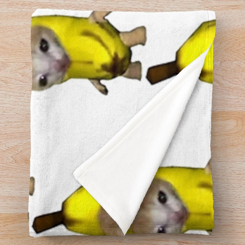 Soft and cozy plush blanket featuring a cute banana-themed cat design