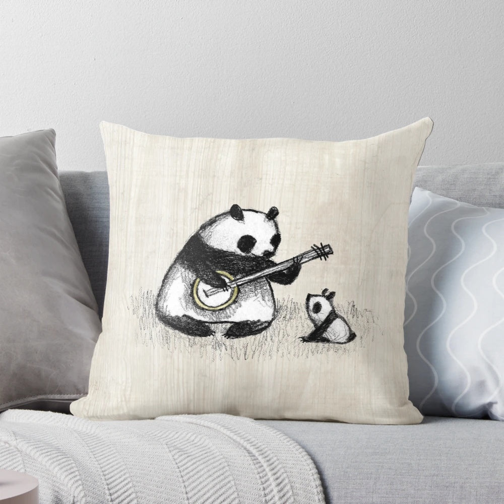 Soft, cuddly banjo-playing panda bear plush toy