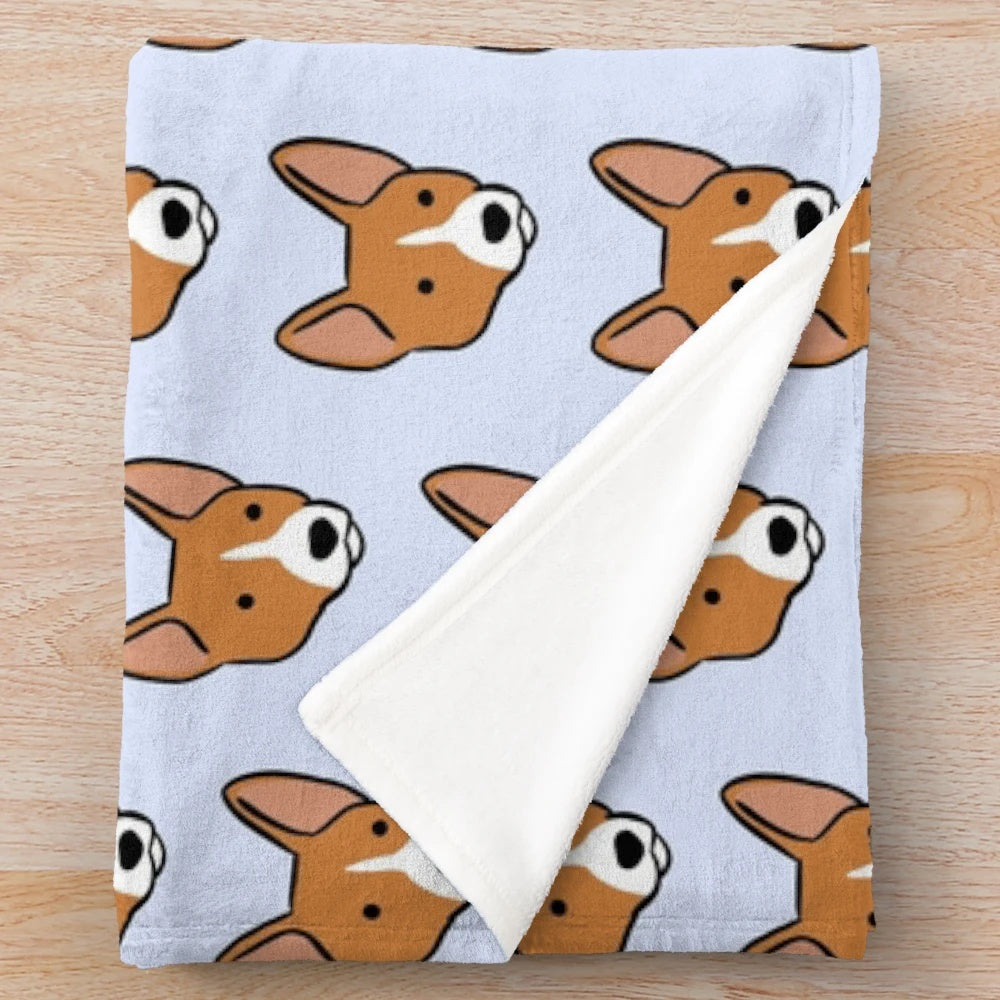 Cute cartoon illustration of a Basenji dog on a plush blanket