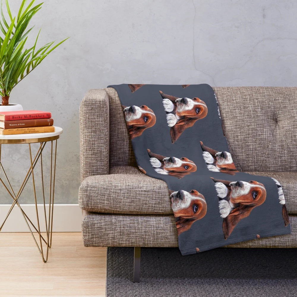 Basset hound plush blanket with a cute puppy design