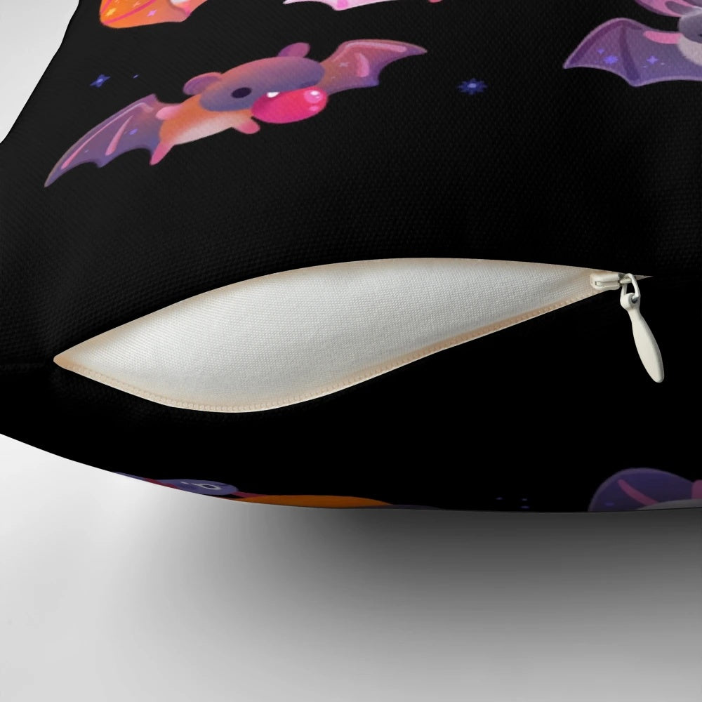 Dark-colored bat-themed decorative pillow for spooky home decor