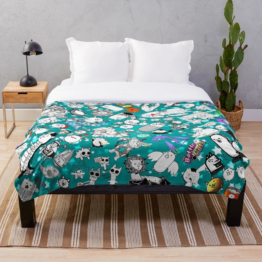 Battle Cats inspired plush blanket featuring cute kittens