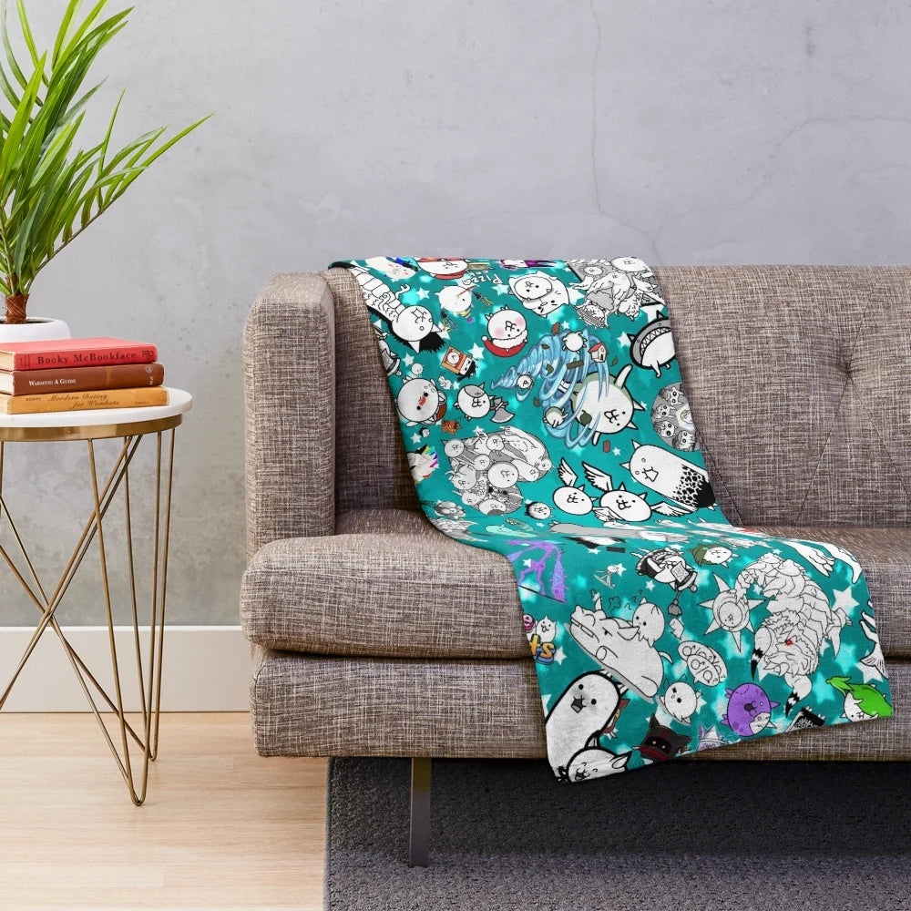 Battle Cats inspired plush blanket featuring cute kittens