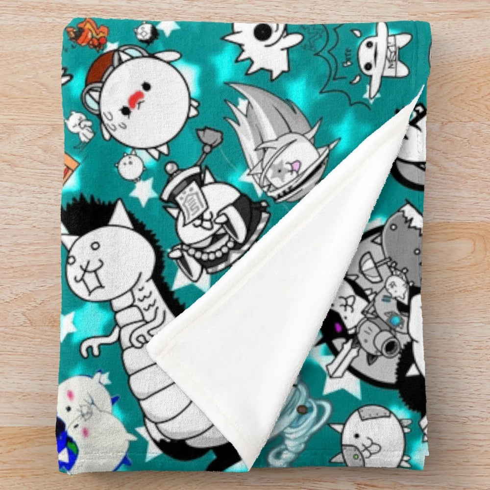 Battle Cats inspired plush blanket featuring cute kittens