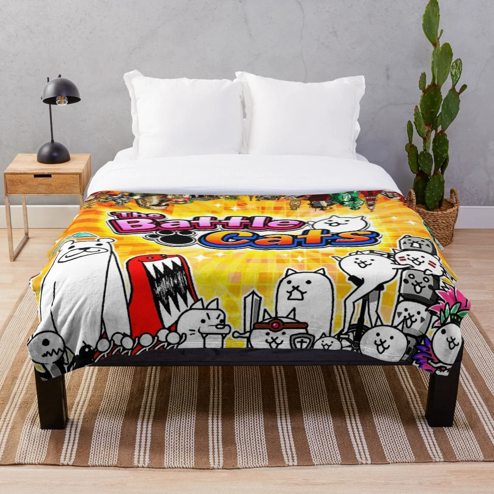 Battle Cats inspired plush blanket with cute anime-style cat design