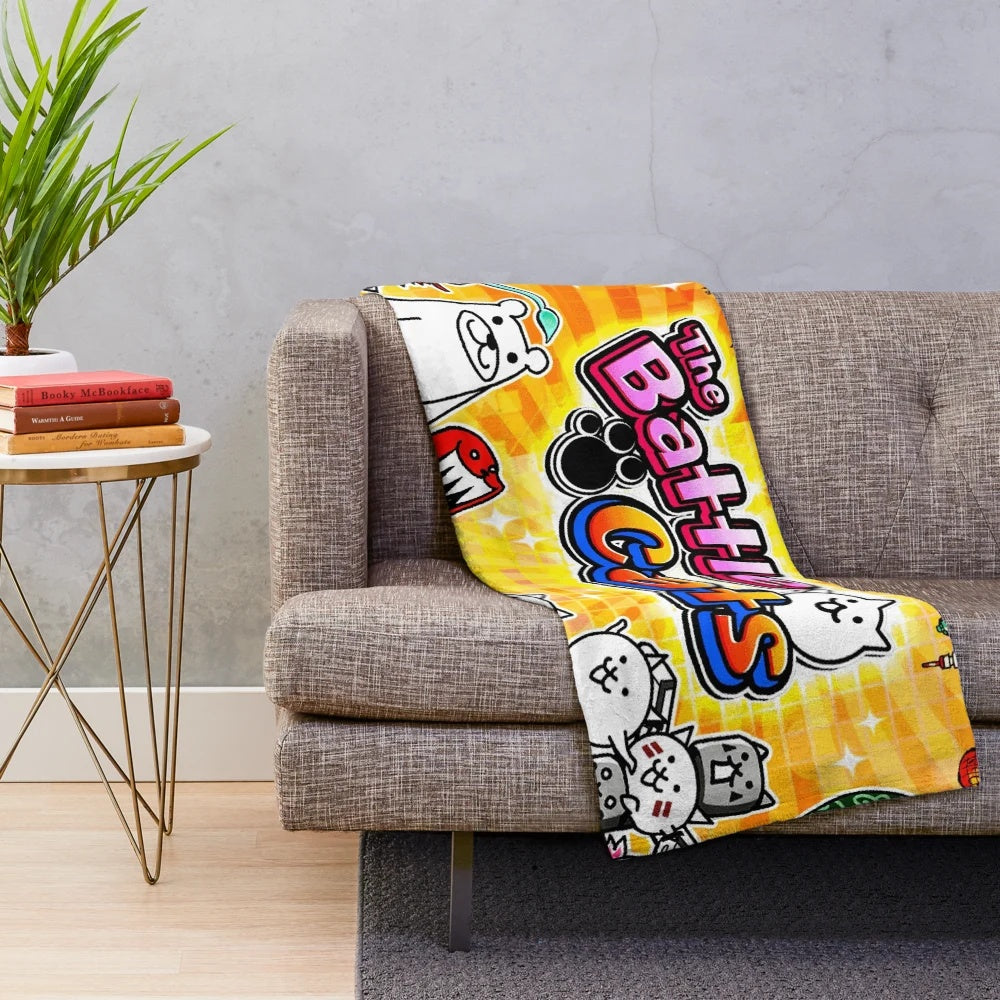Battle Cats inspired plush blanket with cute anime-style cat design
