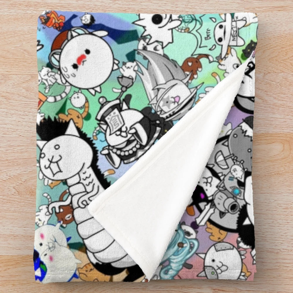 Cozy battle cats themed plush blanket