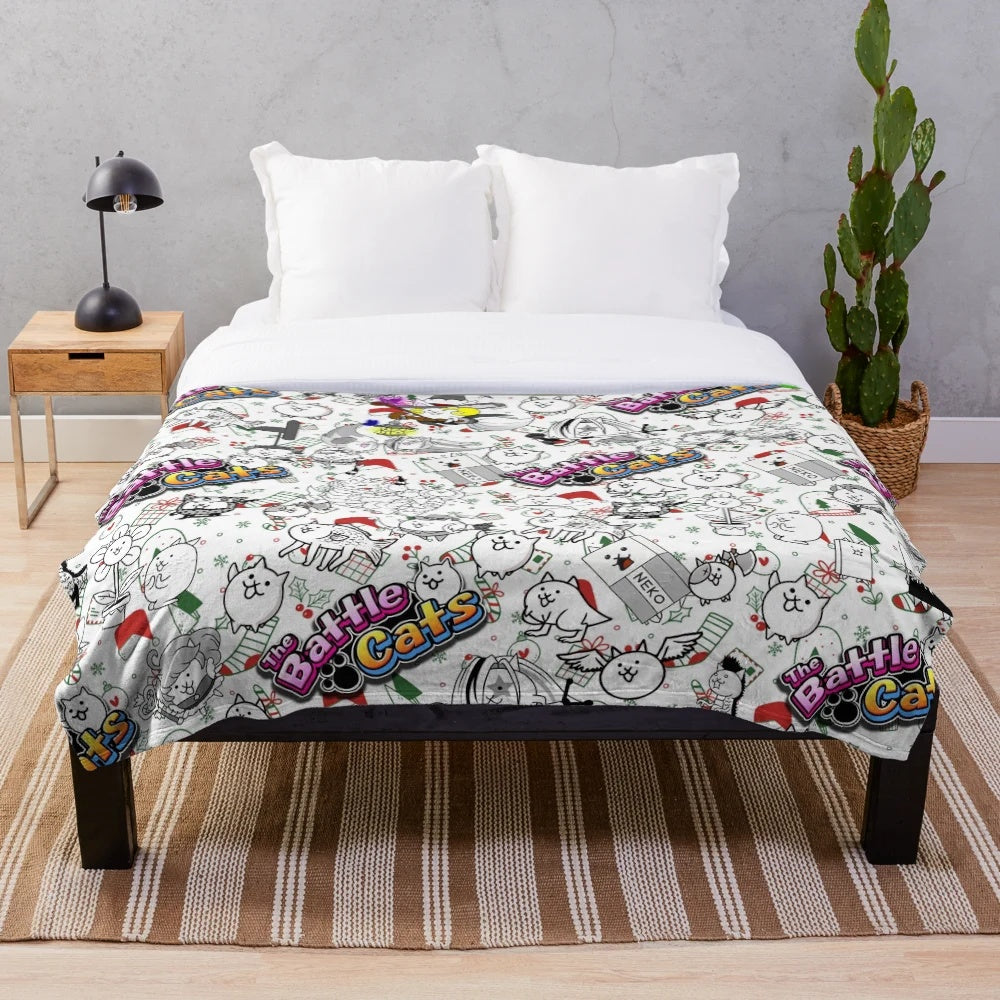 Battle Cats themed plush blanket with cute cat design