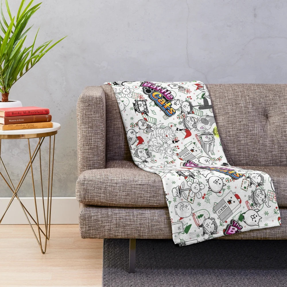 Battle Cats themed plush blanket with cute cat design