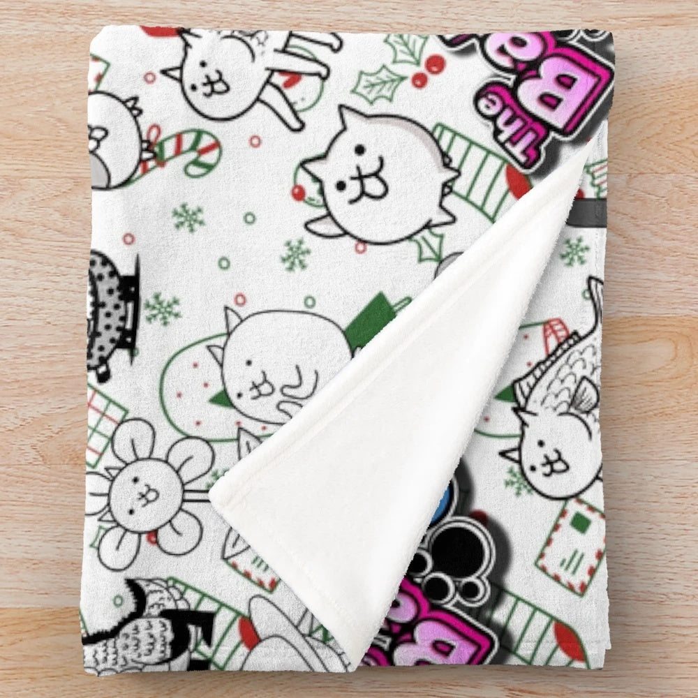 Battle Cats themed plush blanket with cute cat design