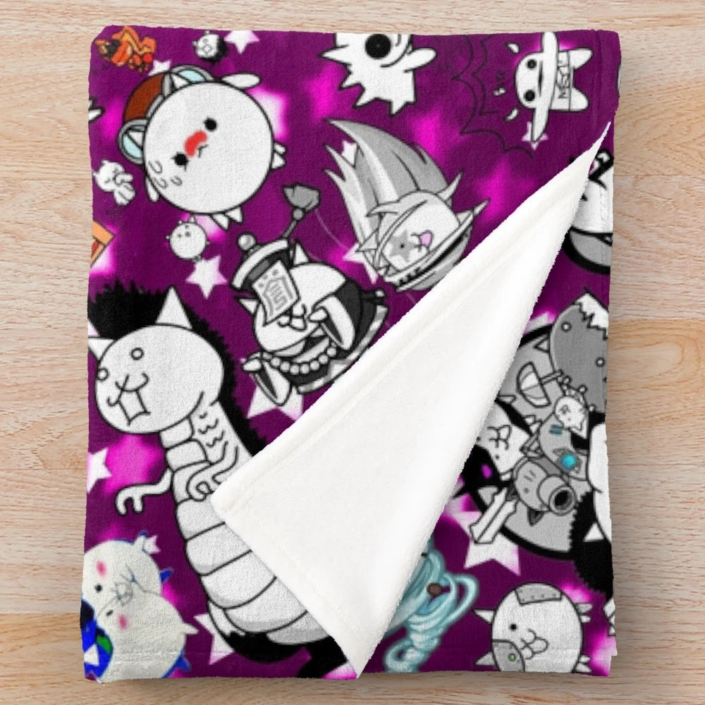 Battle Cats inspired plush blanket featuring cute kittens