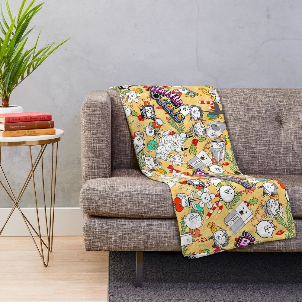 Soft and cuddly Battle Cats inspired plush blanket with cute cat design
