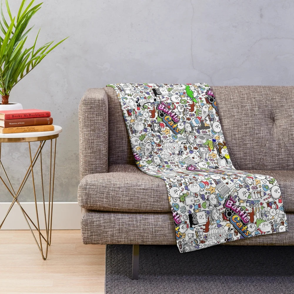 Battle Cats inspired plush blanket with cute cat design