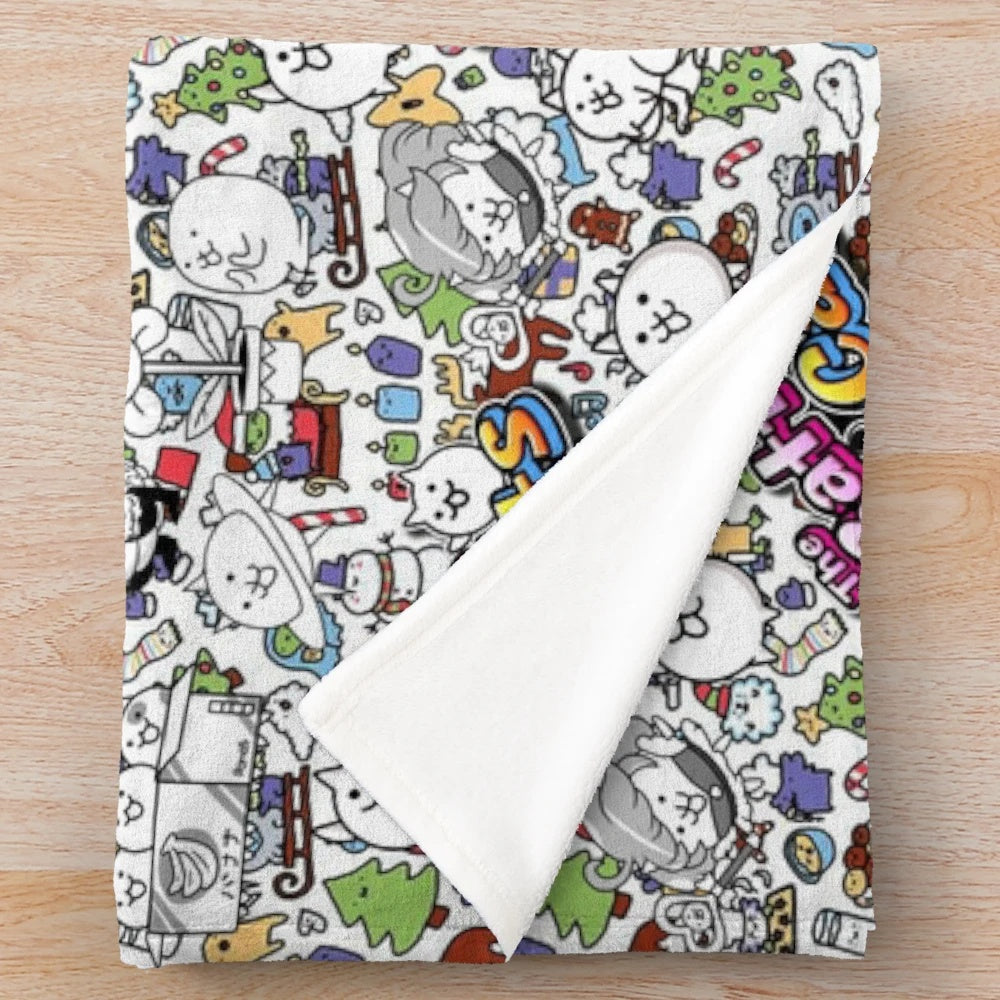 Battle Cats inspired plush blanket with cute cat design