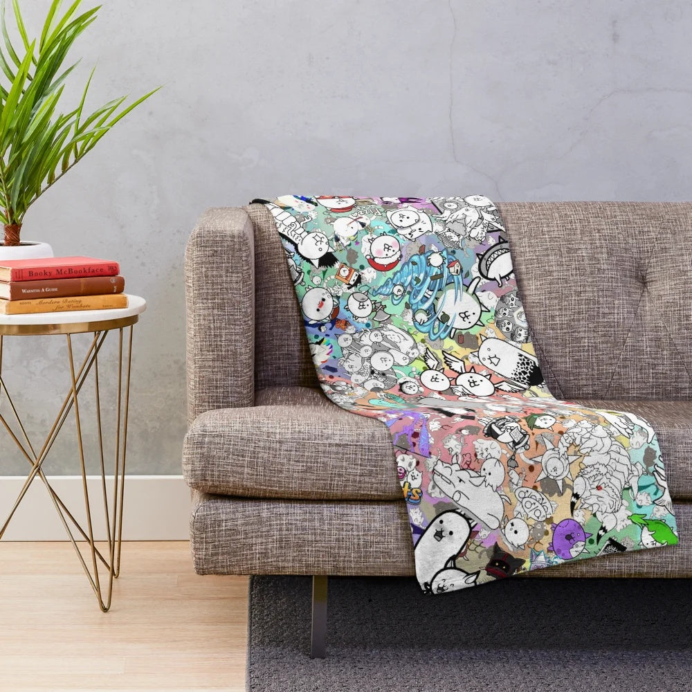 Battle Cats inspired plush blanket with cute cat design