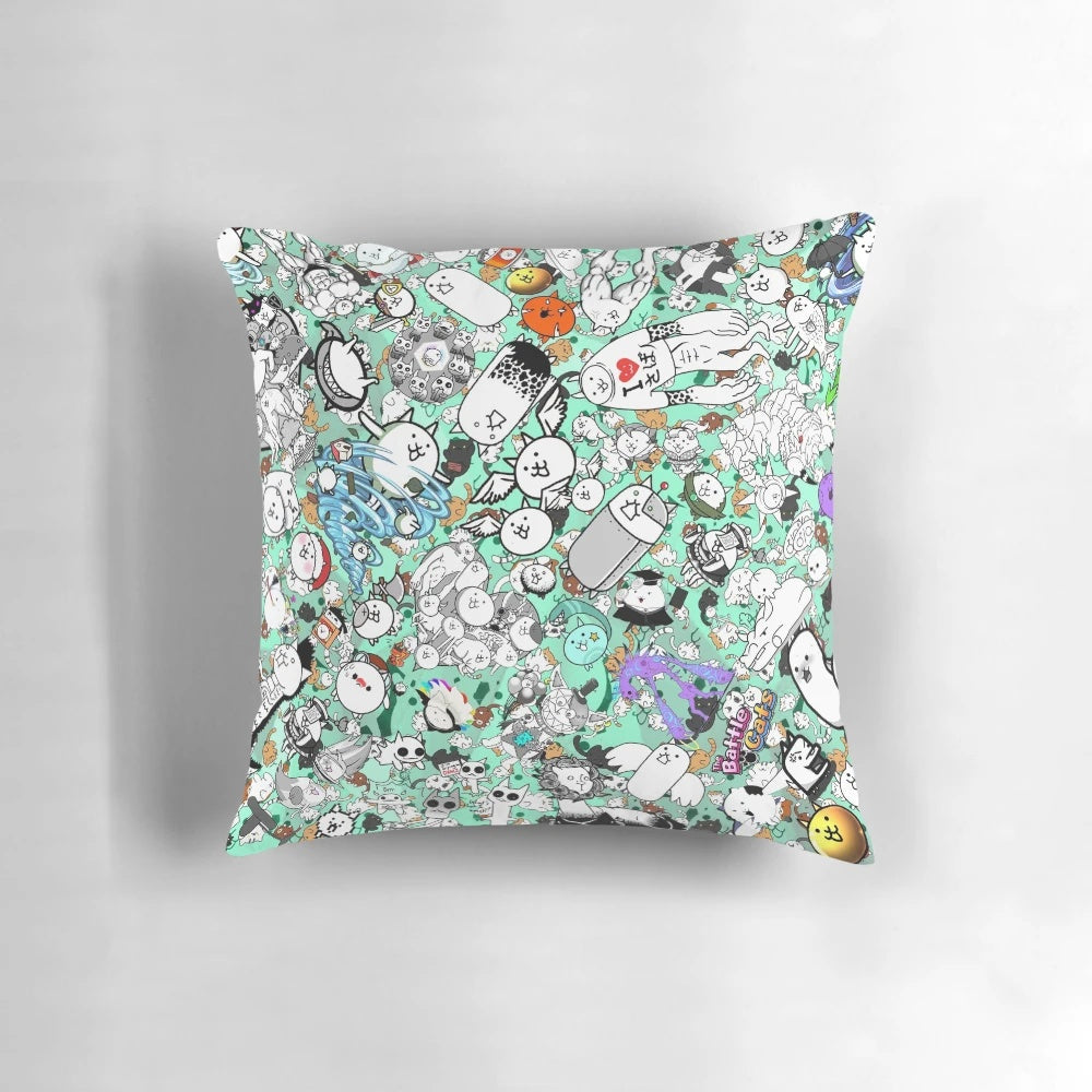 A soft and cozy plush pillow featuring the popular Battle Cats characters