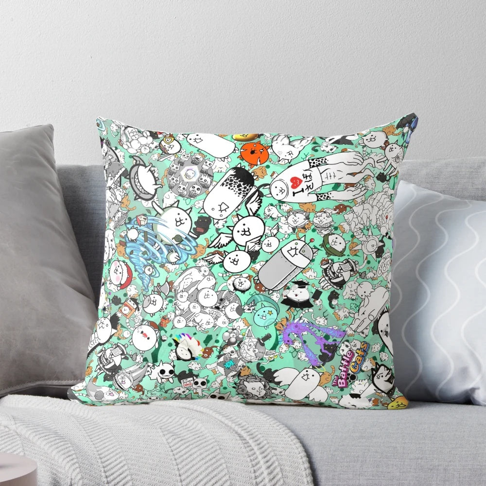 A soft and cozy plush pillow featuring the popular Battle Cats characters