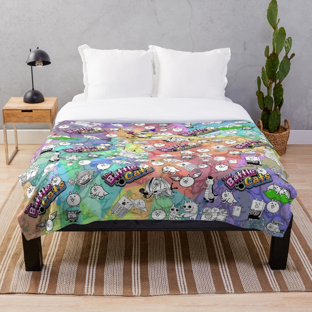 Battle Cats inspired plush blanket with cute cat design