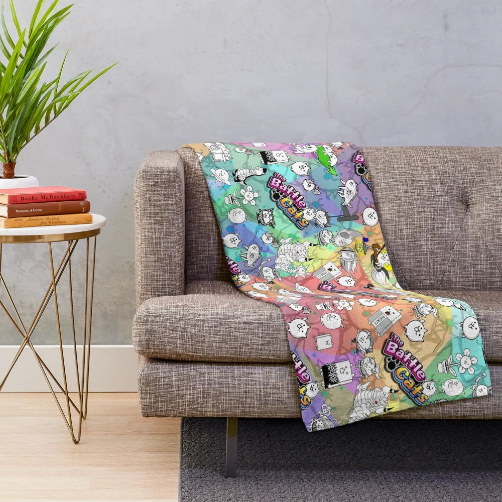 Battle Cats inspired plush blanket with cute cat design