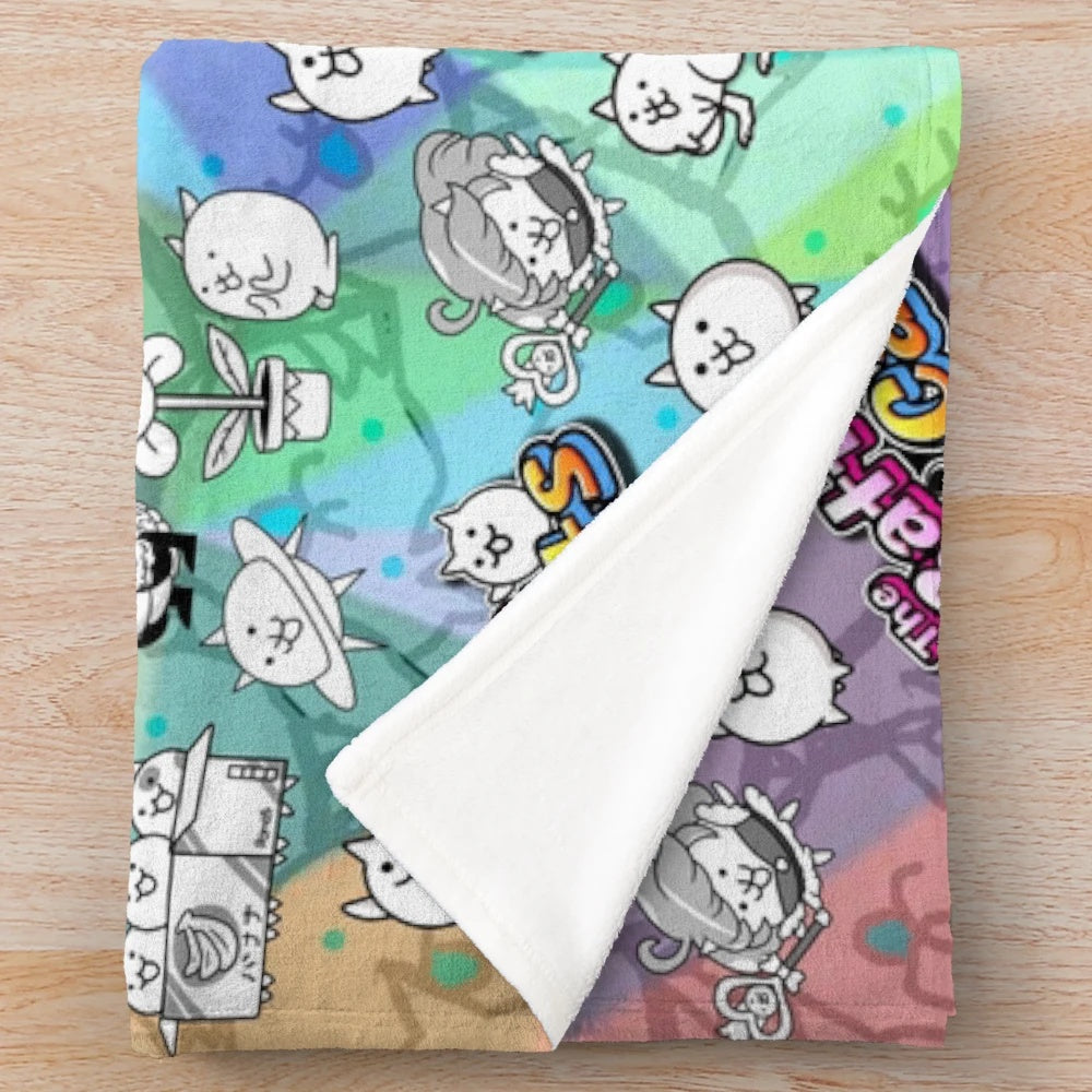 Battle Cats inspired plush blanket with cute cat design