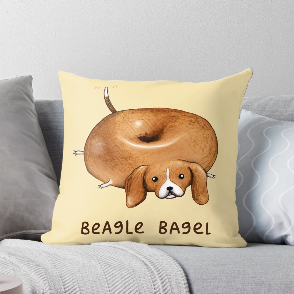 Illustrated Beagle Bagel Pillow - Cute and Whimsical Dog Breed Home Accent