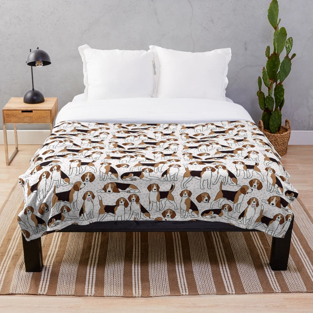 Cozy plush blanket featuring a cute beagle dog pattern