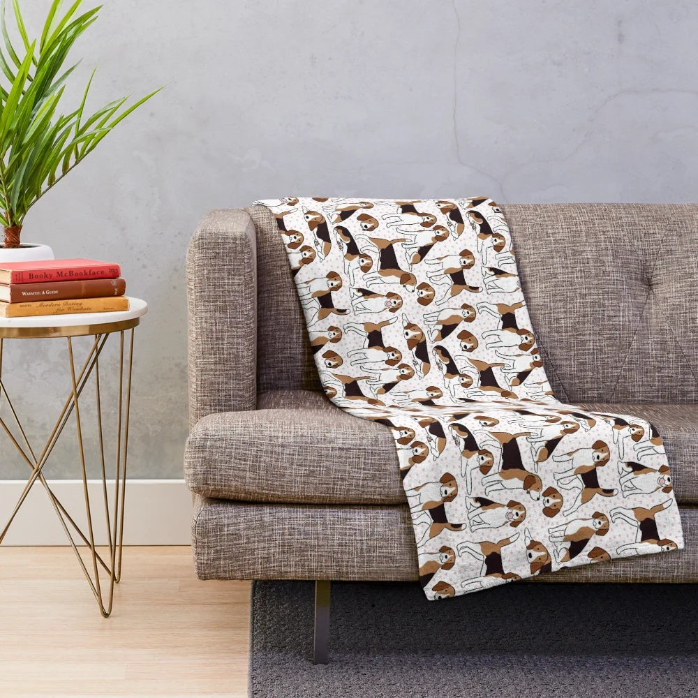 Cozy plush blanket featuring a cute beagle dog pattern