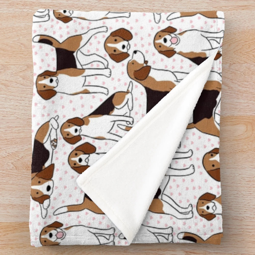 Cozy plush blanket featuring a cute beagle dog pattern