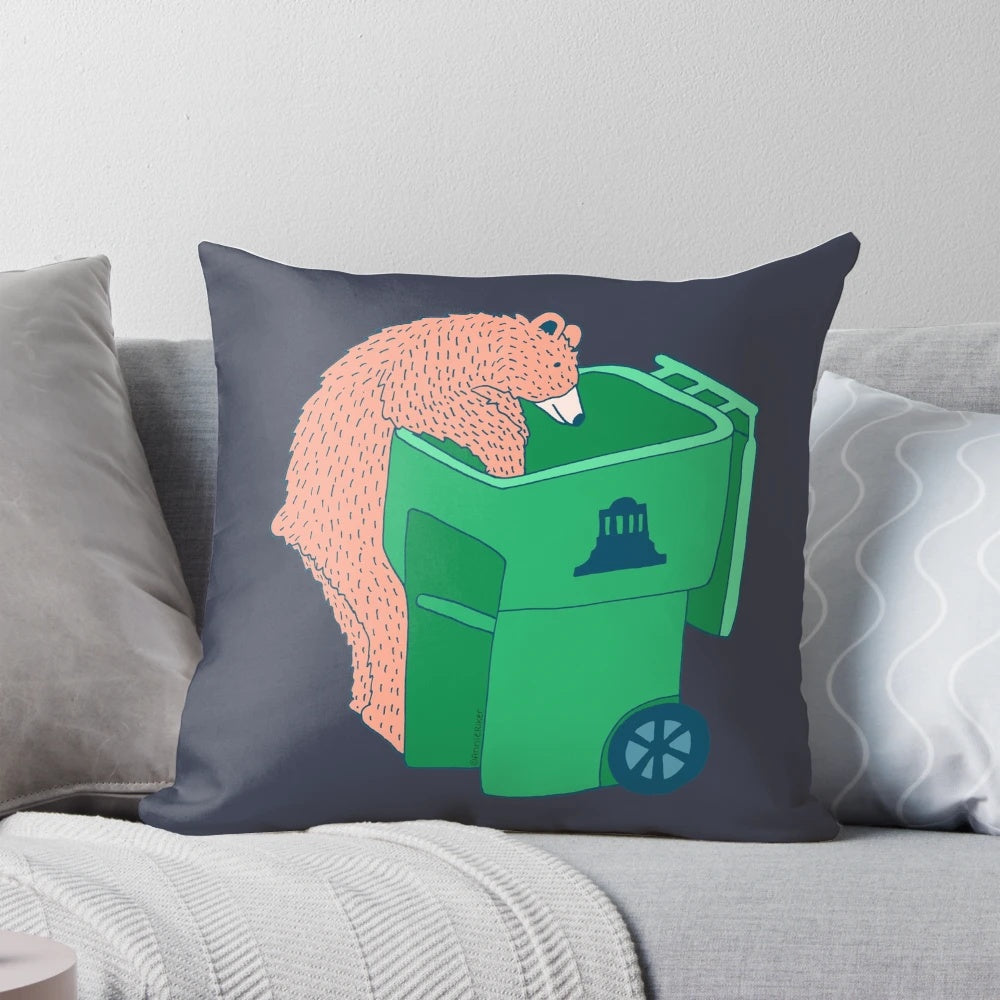 Soft, plush bear trash can pillow with cute, whimsical design