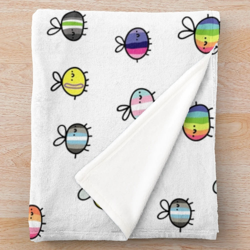 Cute cartoon bee plush blanket with pride flags