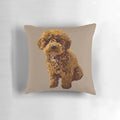 Soft, beige pillow featuring a cute illustration of a toy poodle