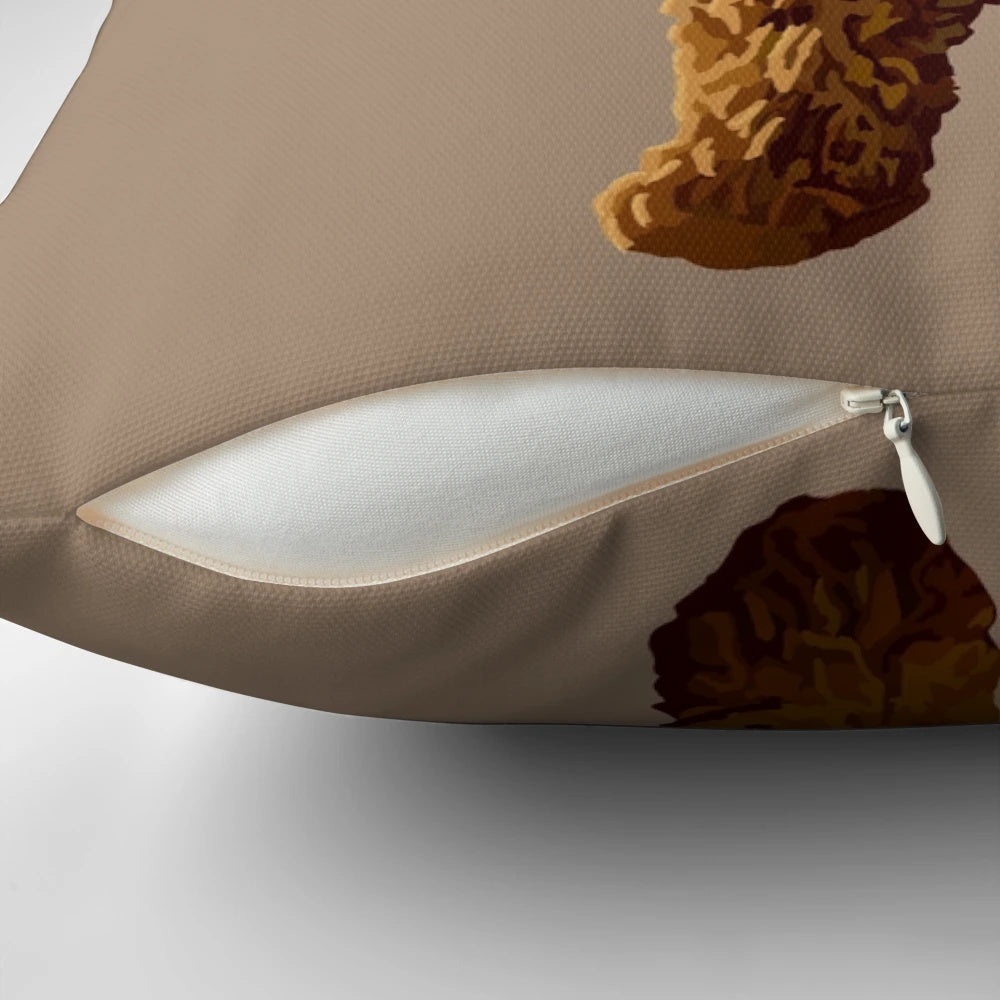 Soft, beige pillow featuring a cute illustration of a toy poodle